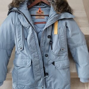 Parajumpers Sky Blue Puffer Coat with Fur Trim